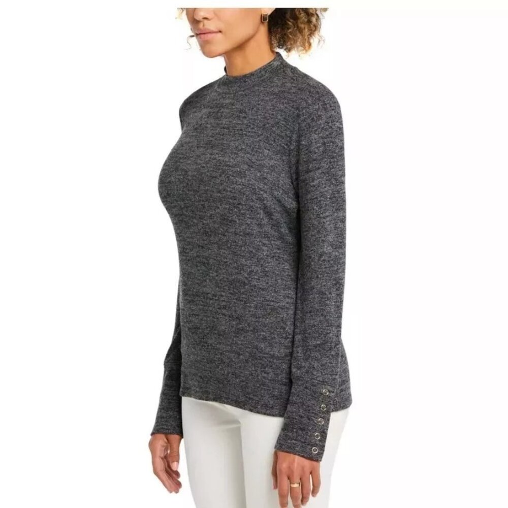 NEW NWT Rafaella Hacci Long Sleeve Mockneck Top Charcoal Gray Tweed XS MSRP:$69